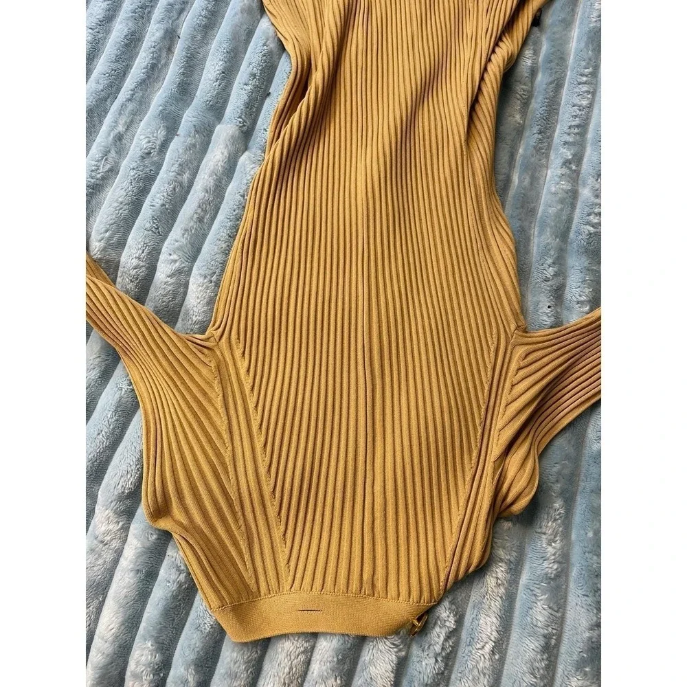 Proenza Schouler Ribbed Knit Long Sleeve Maxi‎ Cardigan Dress Mustard Yellow S